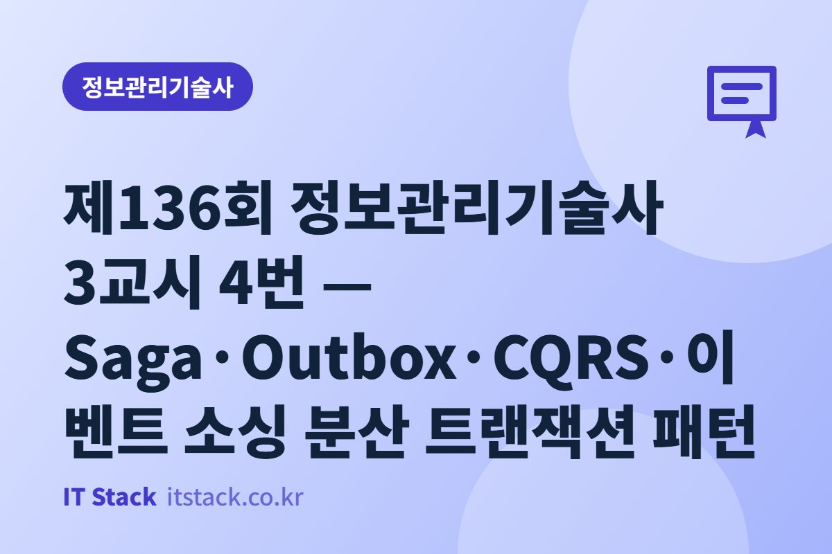 제136회 정보관리기술사 3교시 4번 — Saga·Outbox·CQRS·이벤트 소싱 분산 트랜잭션 패턴