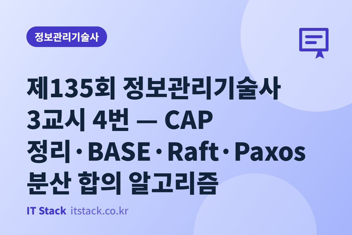 제135회 정보관리기술사 3교시 4번 — CAP 정리·BASE·Raft·Paxos 분산 합의 알고리즘