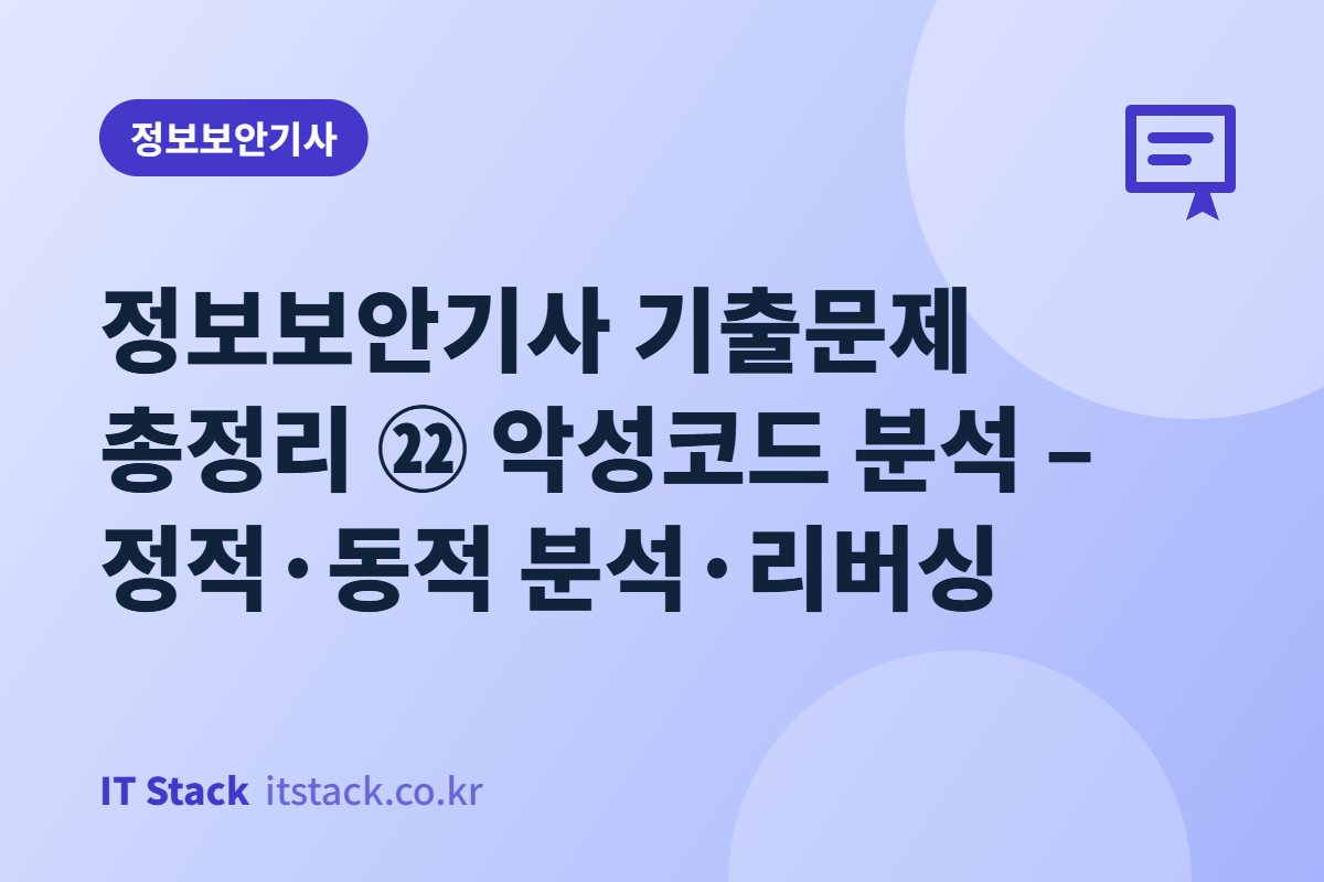 정보보안기사 기출문제 총정리 ㉒ 악성코드 분석 – 정적·동적 분석·리버싱